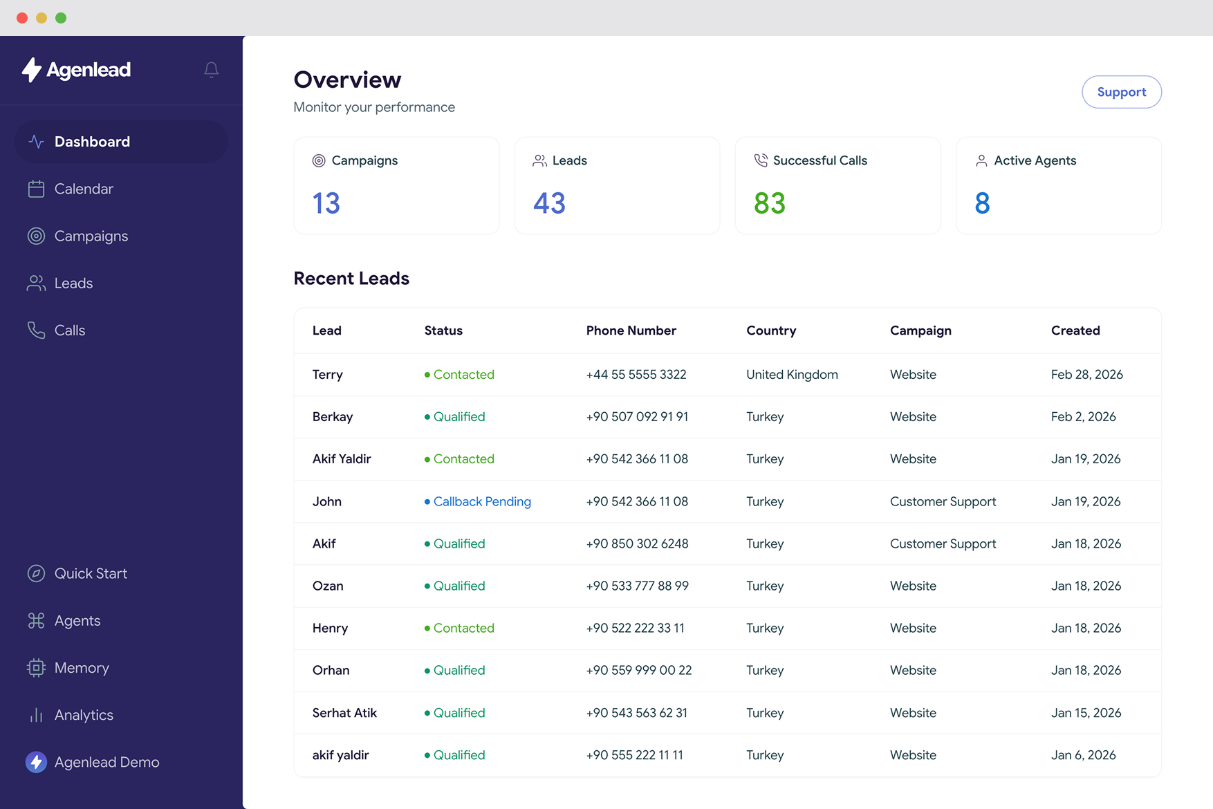 Agenlead voice-agent dashboard