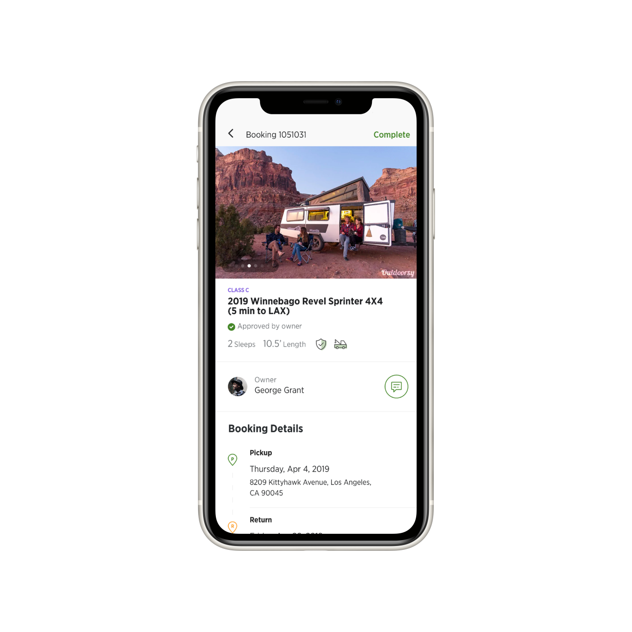 Outdoorsy mobile booking experience