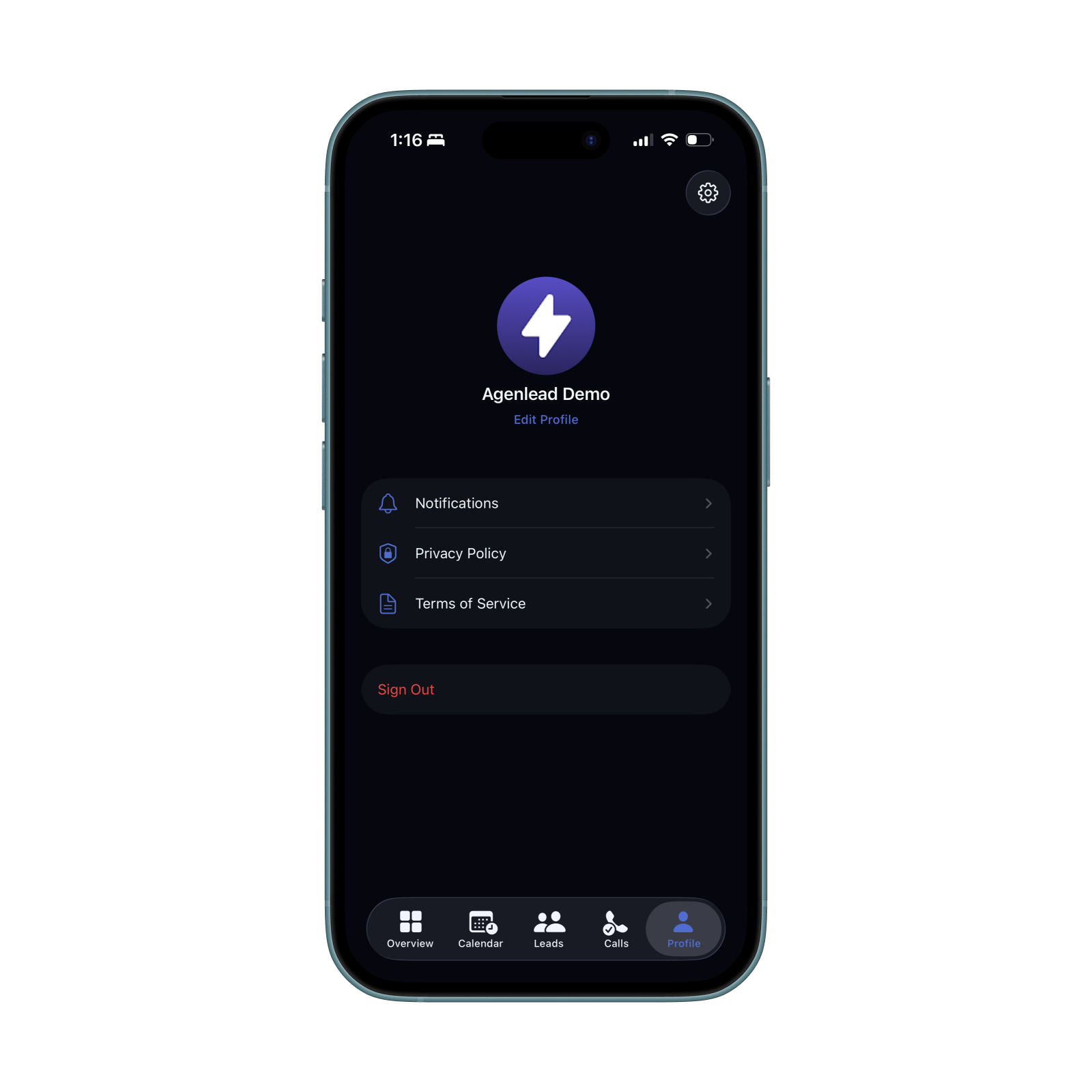 Profile with privacy policy and terms