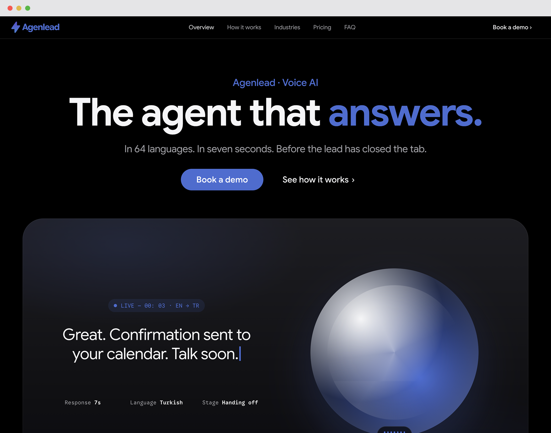 agenlead.com marketing site — The agent that answers