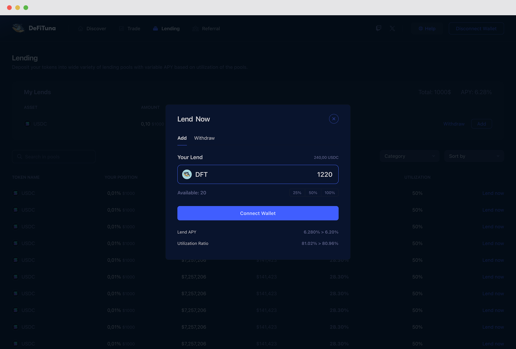 DeFiTuna — The product — screen 2